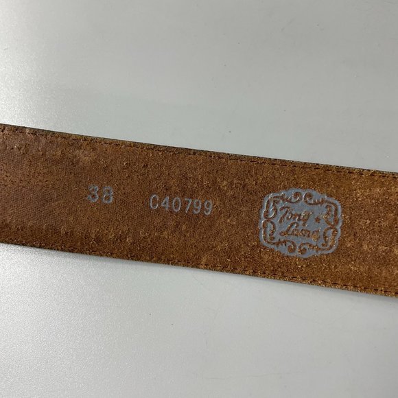 Tony Lama Brown Leather Silver-tone Studded Belt, Size 38 - Picture 9 of 13